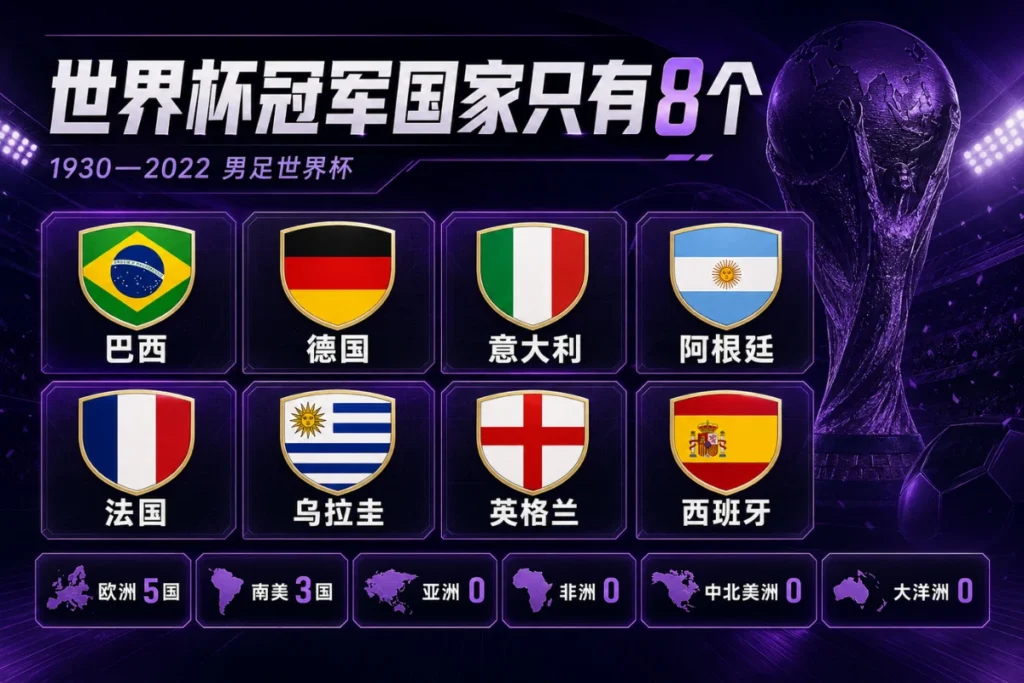 目前拿过世界杯冠军的国家只有8个