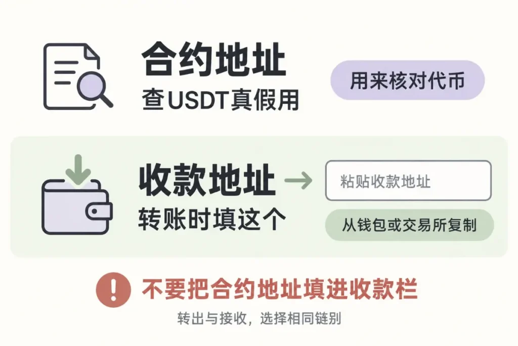 USDT合约地址和收款地址不同,转账不要填错
